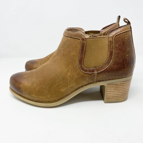 Dansko Brown Burnished Leather Ankle Booties Women's Size EU 42 EUC Side Zip - Picture 3 of 10